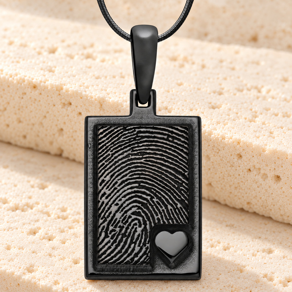 Black Plated Sterling Raised Fingerprint Rectangle Necklace — main