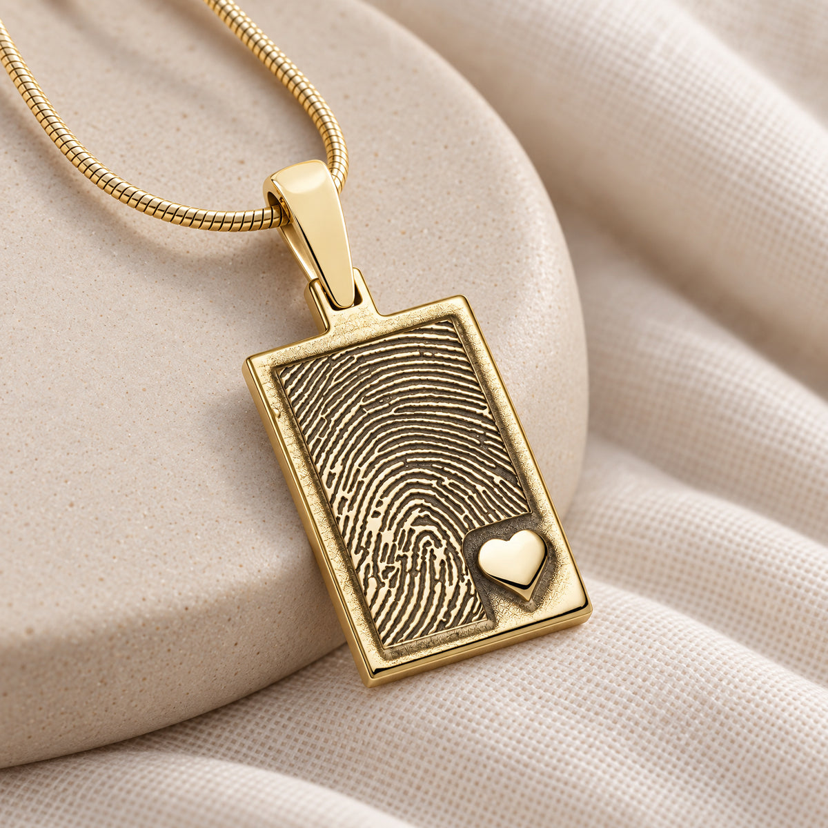 Solid 14K Gold Raised Fingerprint Rectangle Necklace — alternate view