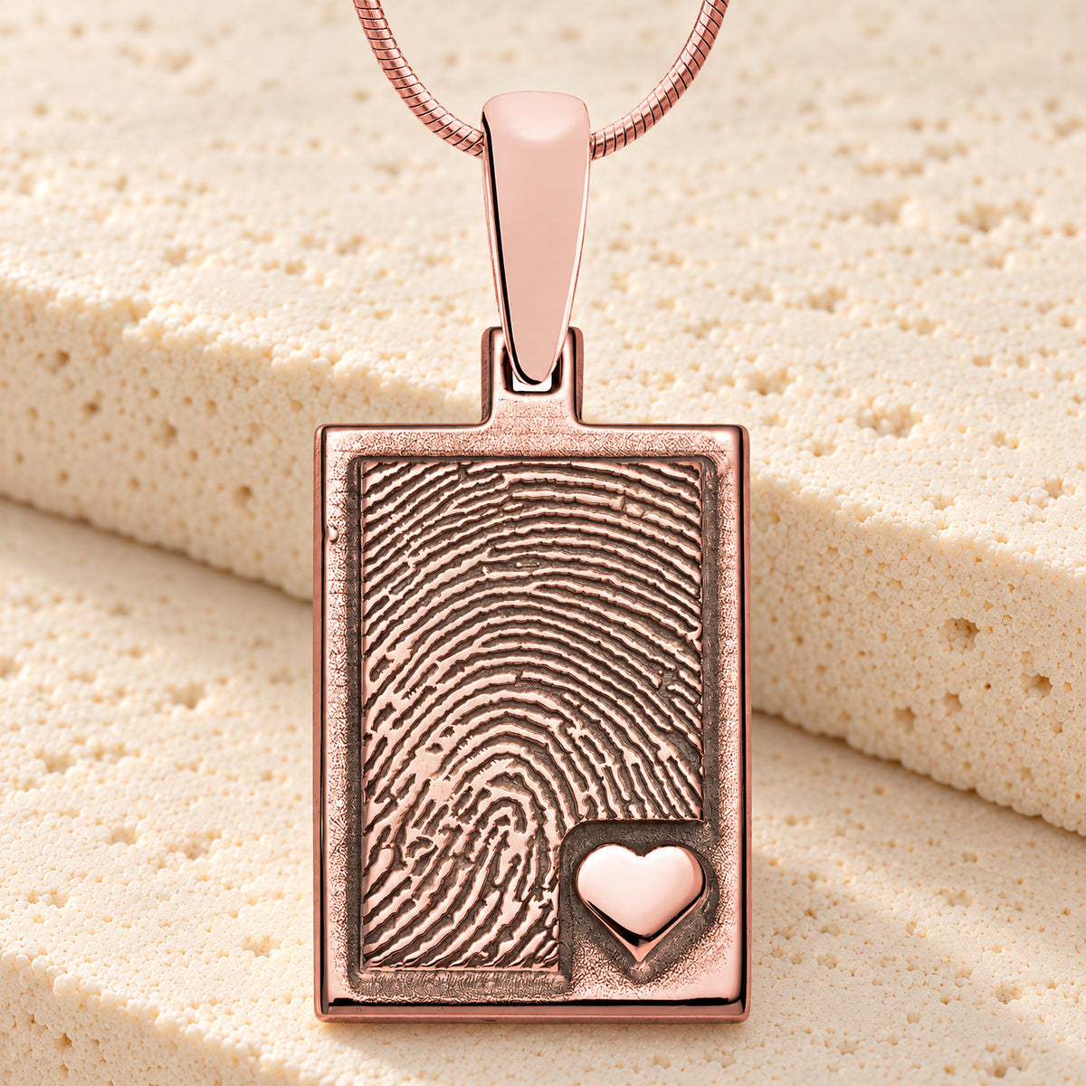 Rose Gold Plated Sterling Raised Fingerprint Rectangle Necklace — main