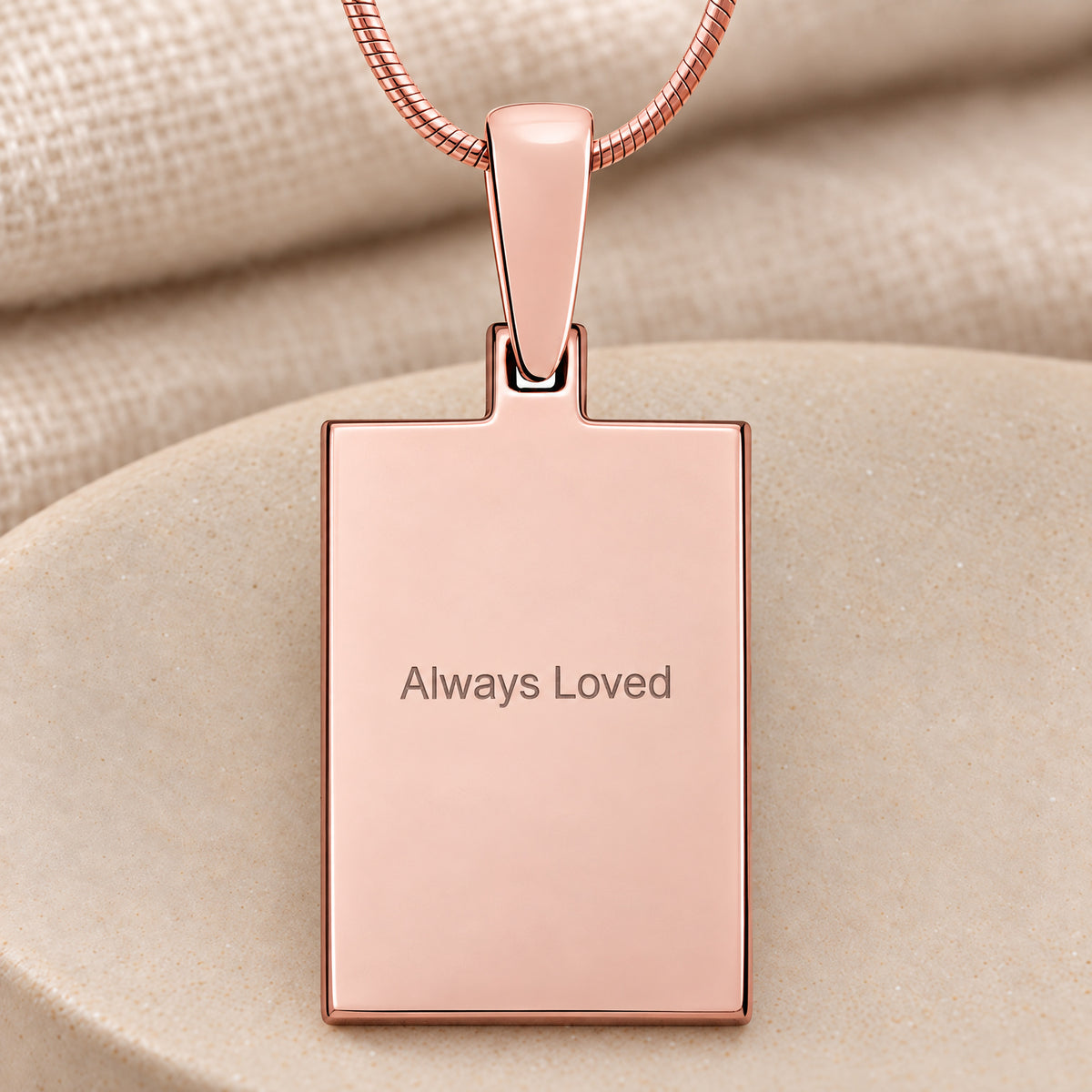 Rose Gold Plated Sterling Raised Fingerprint Rectangle Necklace — rear engraving