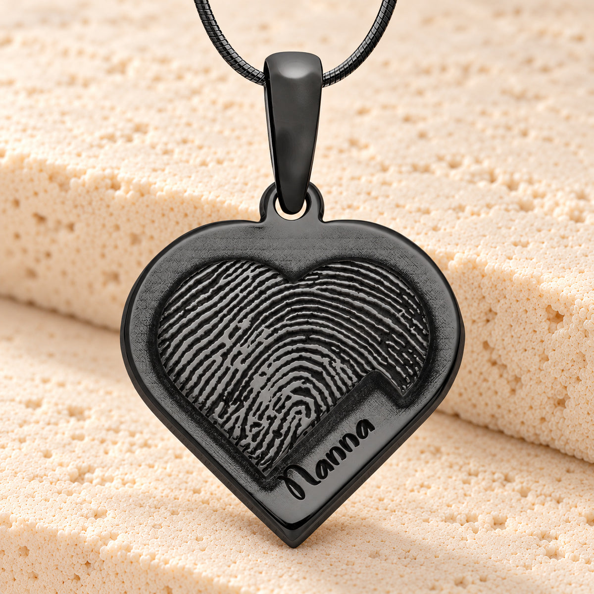 Raised Black Plated Sterling Heart Fingerprint Necklace — main