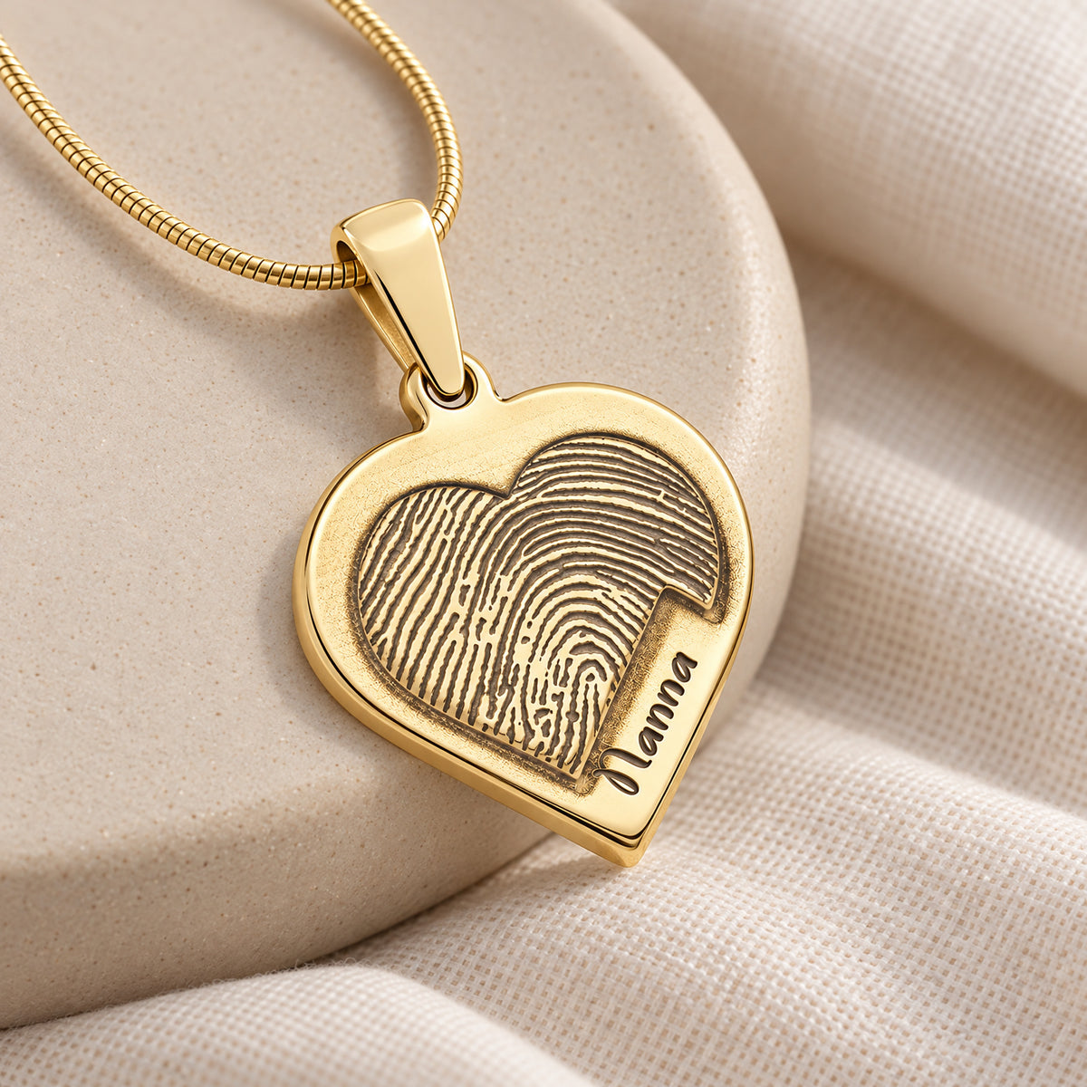 Raised Gold Plated Sterling Heart Fingerprint Necklace — alternate view