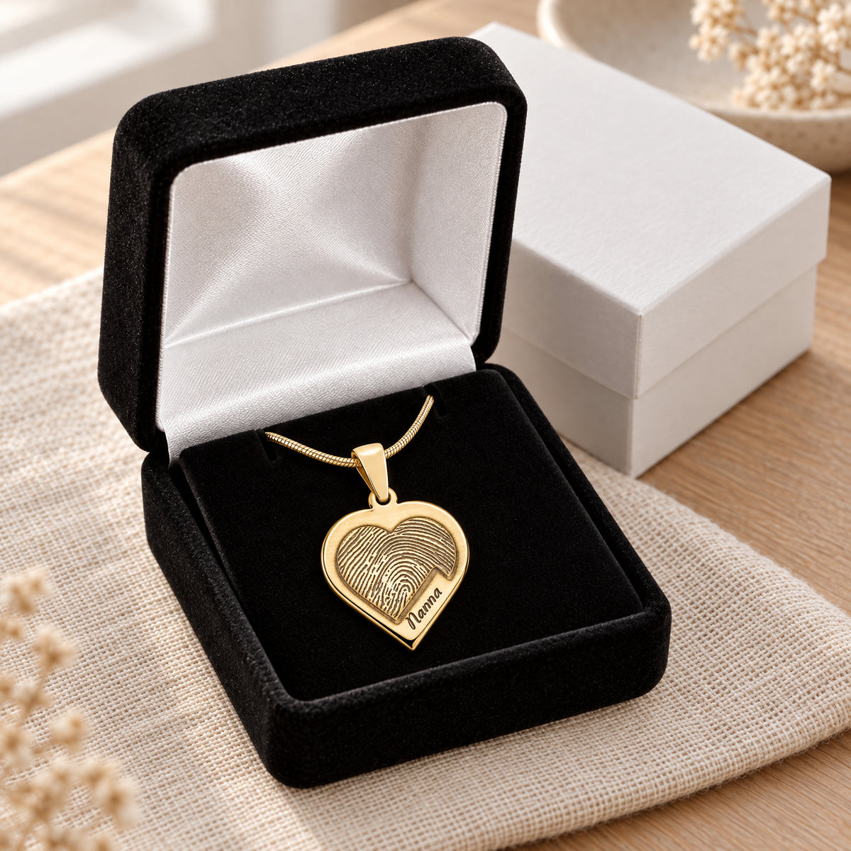 Raised Gold Plated Sterling Heart Fingerprint Necklace — gift box