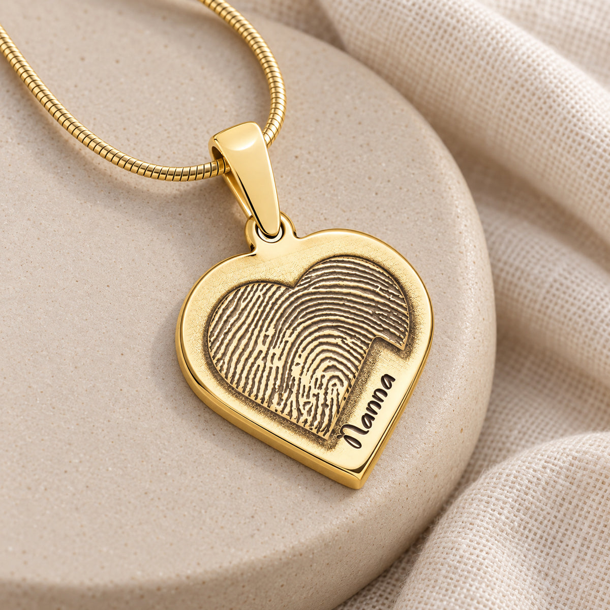 Raised Solid 14K Gold Heart Fingerprint Necklace — alternate view