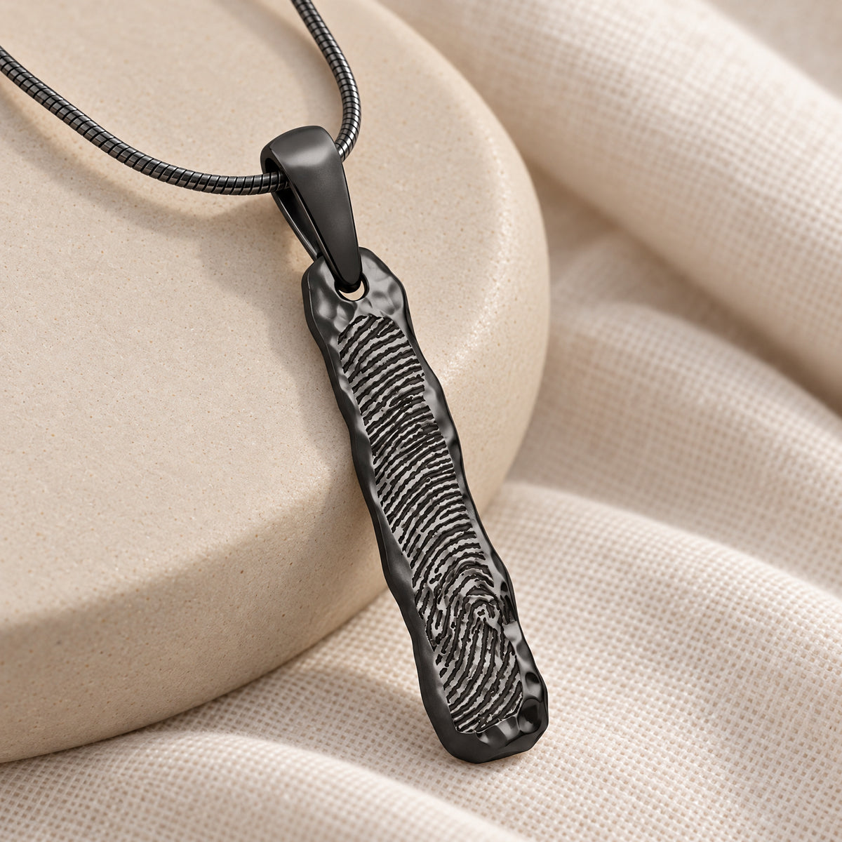 Black Plated Sterling Silver Textured Bar Fingerprint Necklace — alternate view