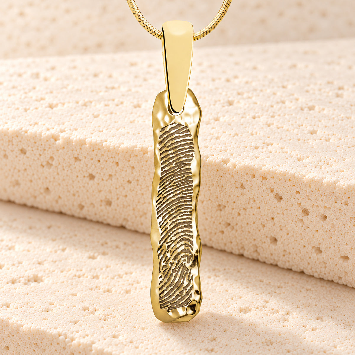 Gold Plated Sterling Silver Textured Bar Fingerprint Necklace — main