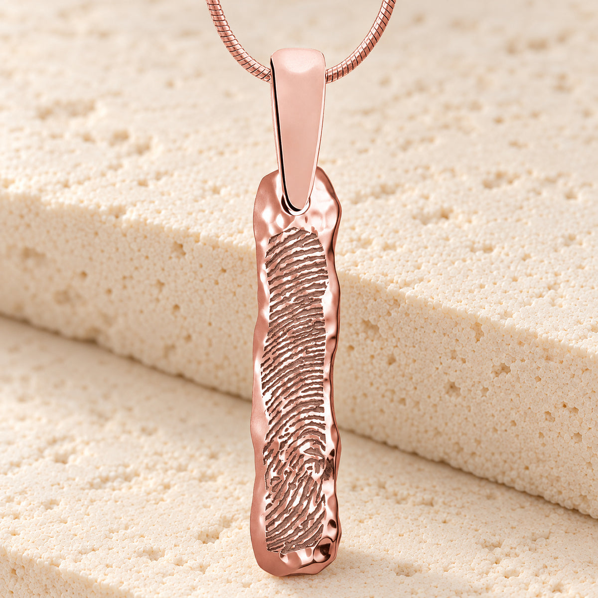 Rose Gold Plated Sterling Silver Textured Bar Fingerprint Necklace — main
