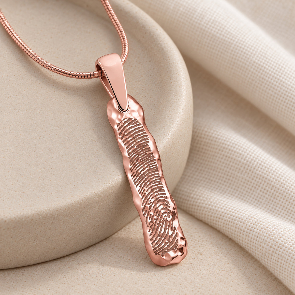 Rose Gold Plated Sterling Silver Textured Bar Fingerprint Necklace — alternate view