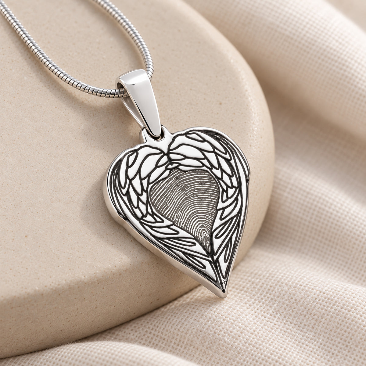 Angel Wings Sterling Fingerprint Necklace — alternate view