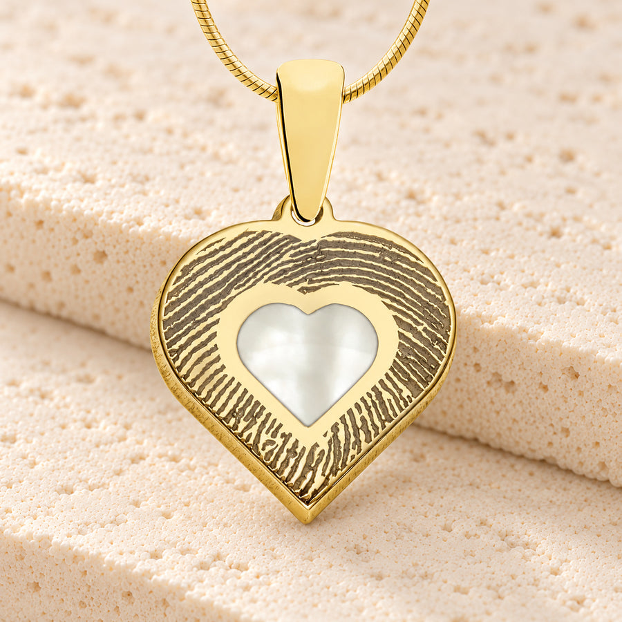 Gold Plated over Sterling Small Heart Ash and Fingerprint Necklace
