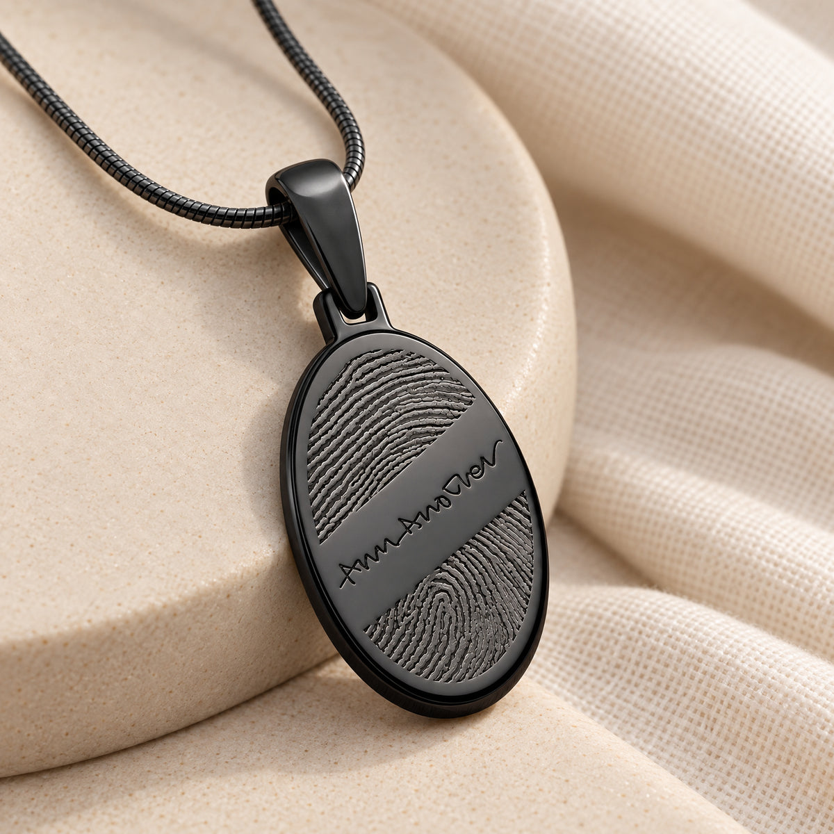 Black Plated Sterling Oval with Signature Fingerprint Necklace — alternate view