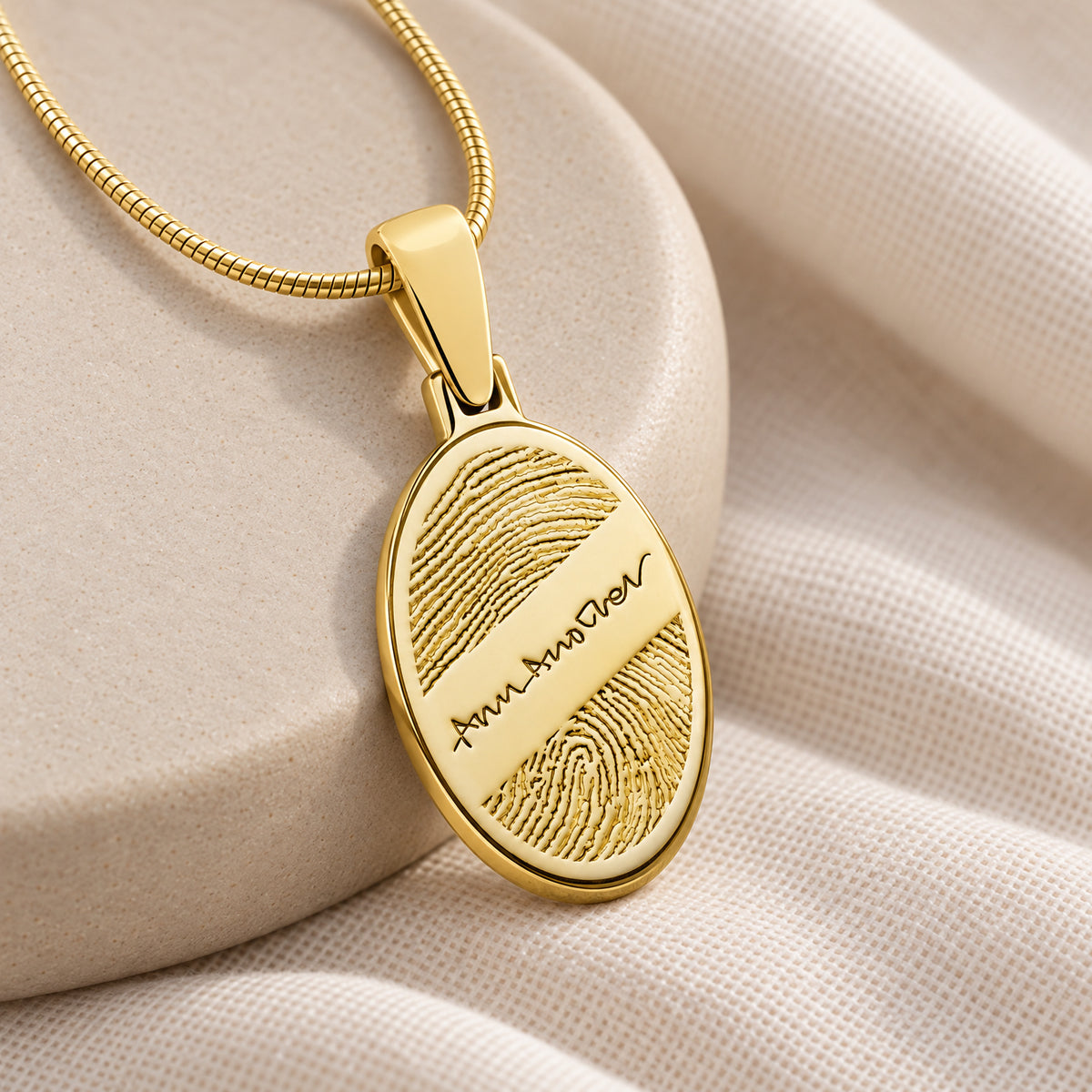 Gold Plated Sterling Oval with Signature Fingerprint Necklace — alternate view