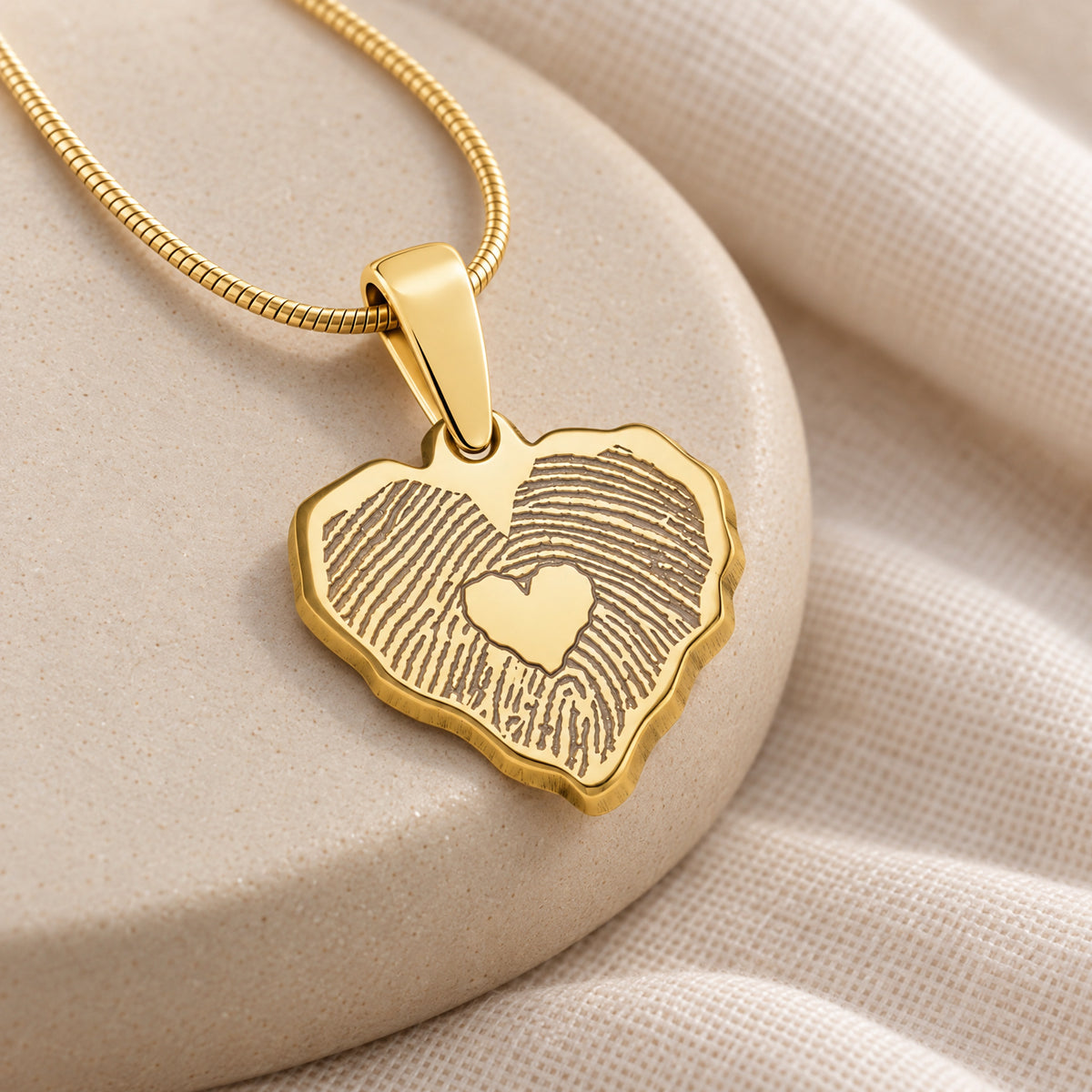Gold Plated Petite Cut Sterling Heart Fingerprint Necklace with Signature on Back — alternate view