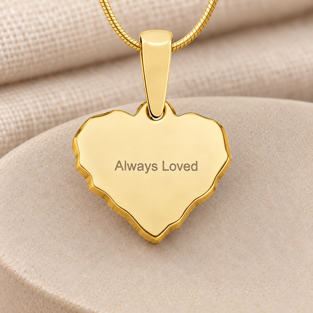 Gold Plated Petite Cut Sterling Heart Fingerprint Necklace with Signature on Back — rear engraving