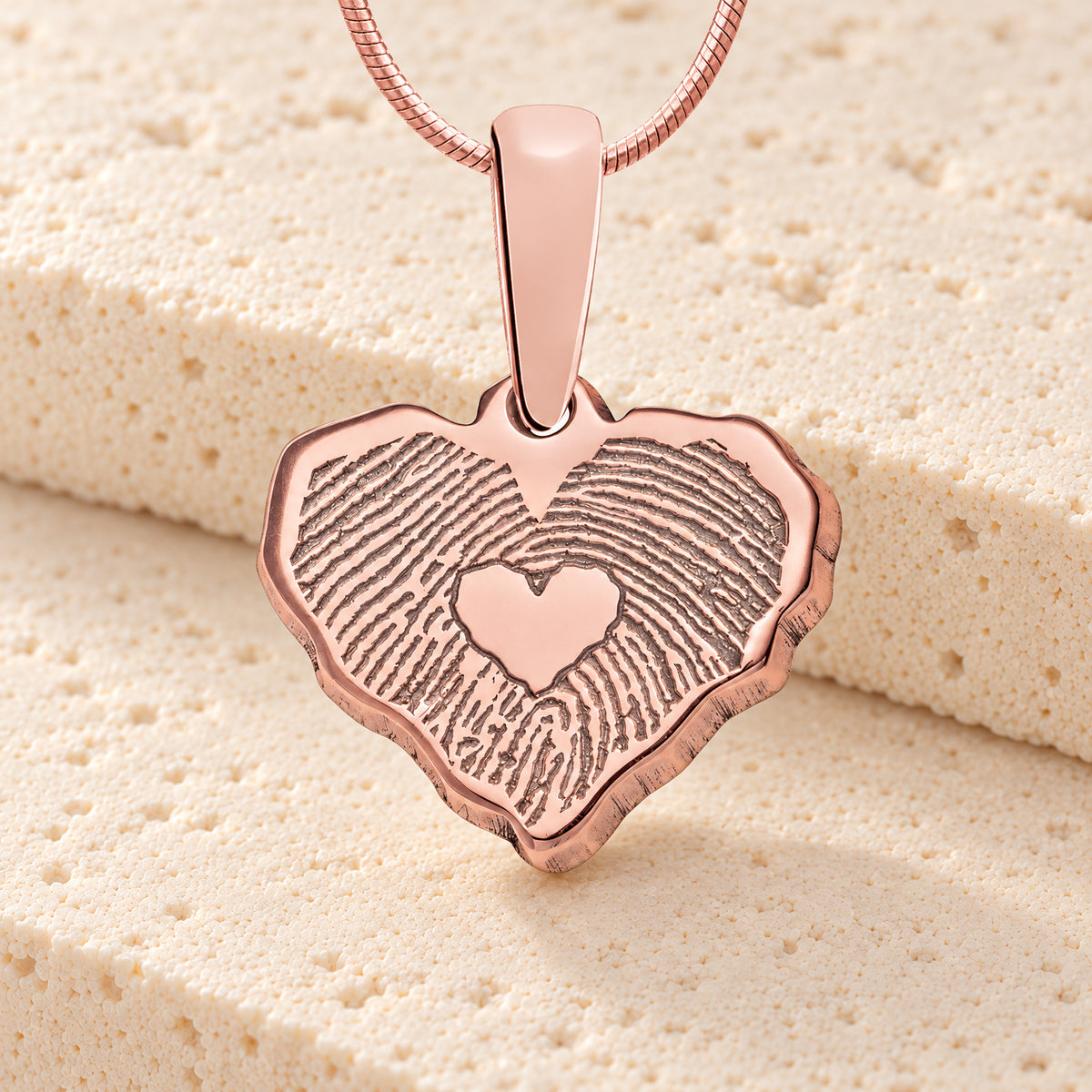 Rose Gold Plated Petite Cut Sterling Heart Fingerprint Necklace with Signature on Back — main