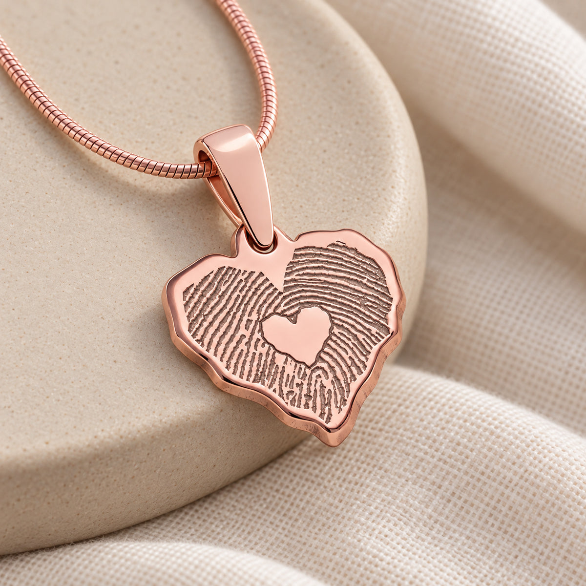Rose Gold Plated Petite Cut Sterling Heart Fingerprint Necklace with Signature on Back — alternate view