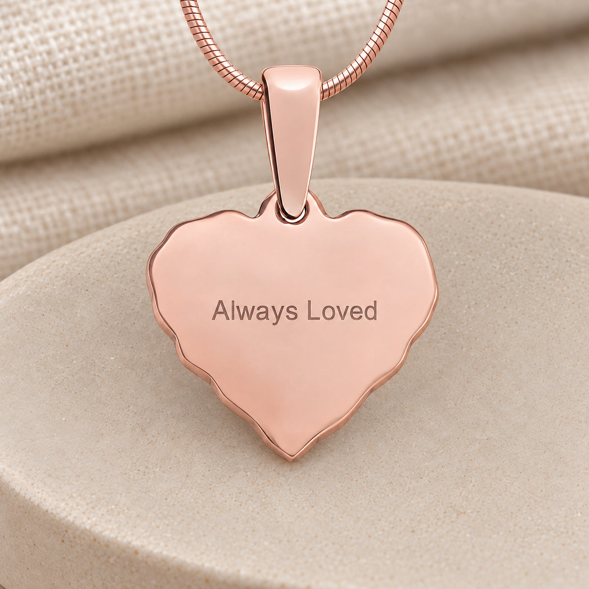 Rose Gold Plated Petite Cut Sterling Heart Fingerprint Necklace with Signature on Back — rear engraving