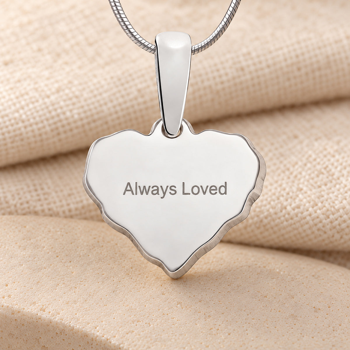 Petite Cut Sterling Heart Fingerprint Necklace with Signature on Back — rear engraving