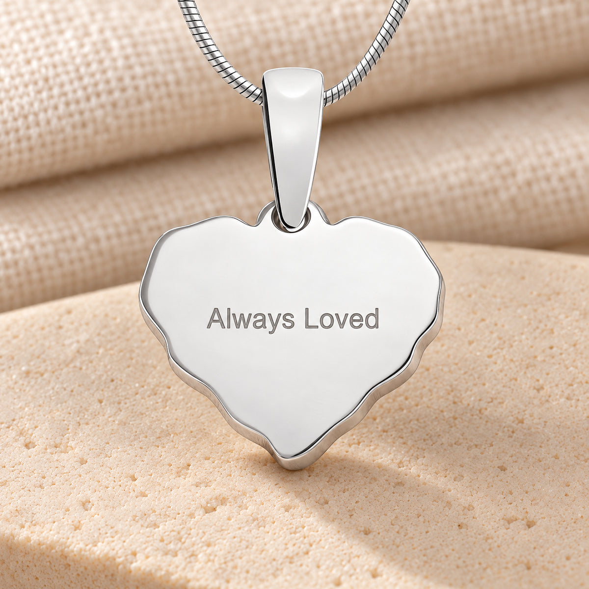 Petite Cut Solid 14K White Gold Heart Fingerprint Necklace with Signature on Back — rear engraving