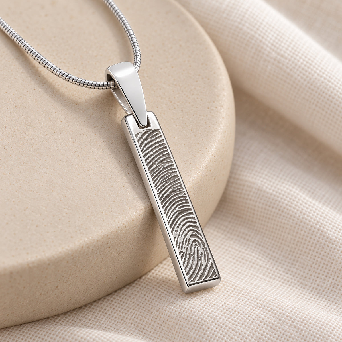 Sterling Fingerprint Tiny Bar Necklace with Signature on Back — alternate view