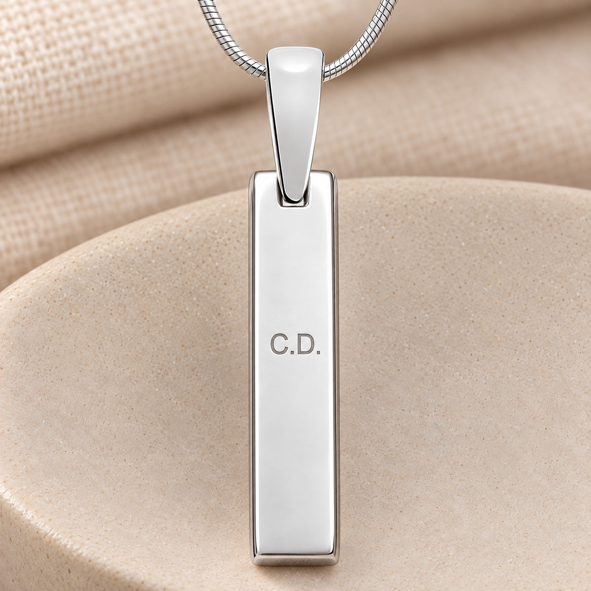 Sterling Fingerprint Tiny Bar Necklace with Signature on Back — rear engraving