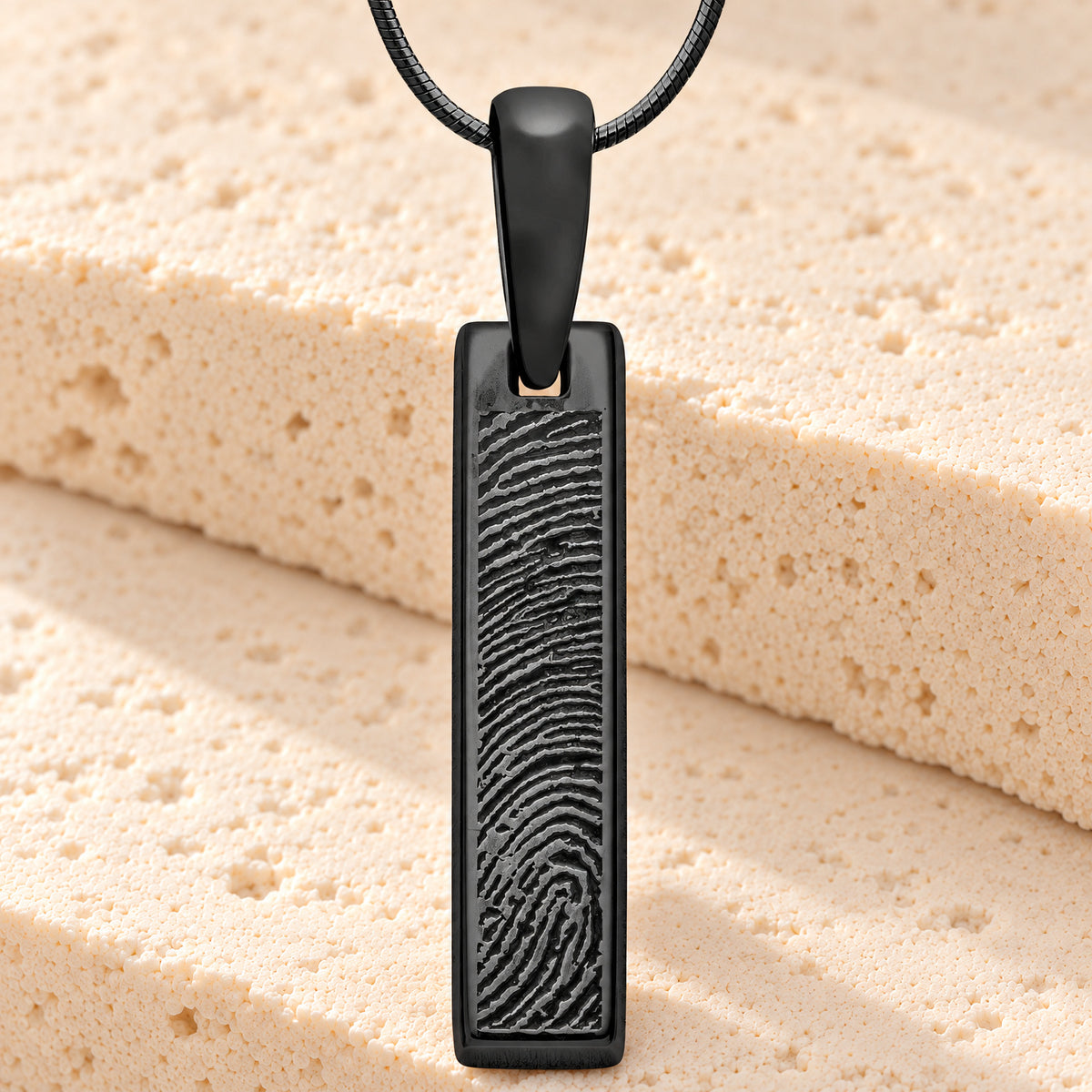 Black Plated Sterling Fingerprint Tiny Bar Necklace with Signature on Back — main