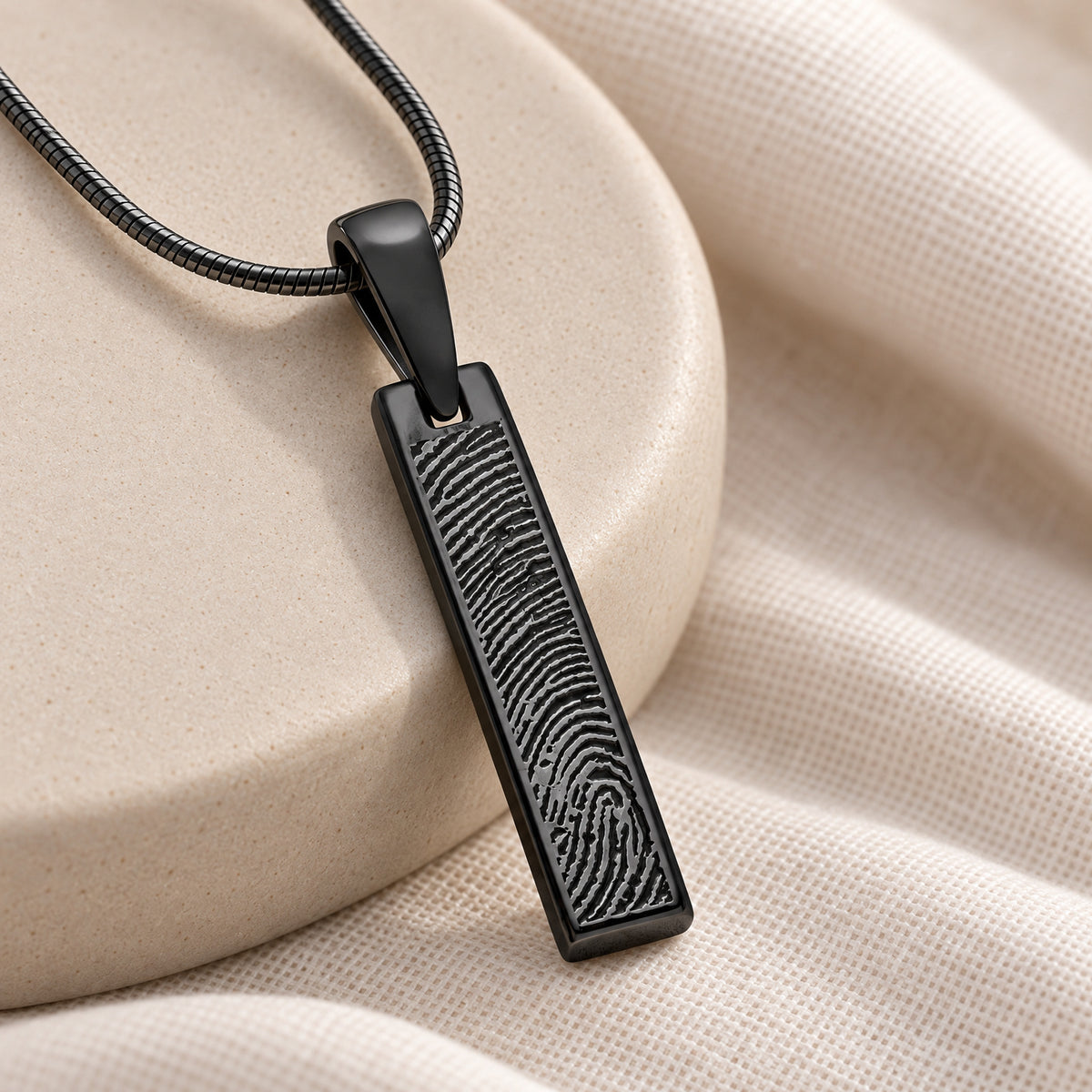 Black Plated Sterling Fingerprint Tiny Bar Necklace with Signature on Back — alternate view