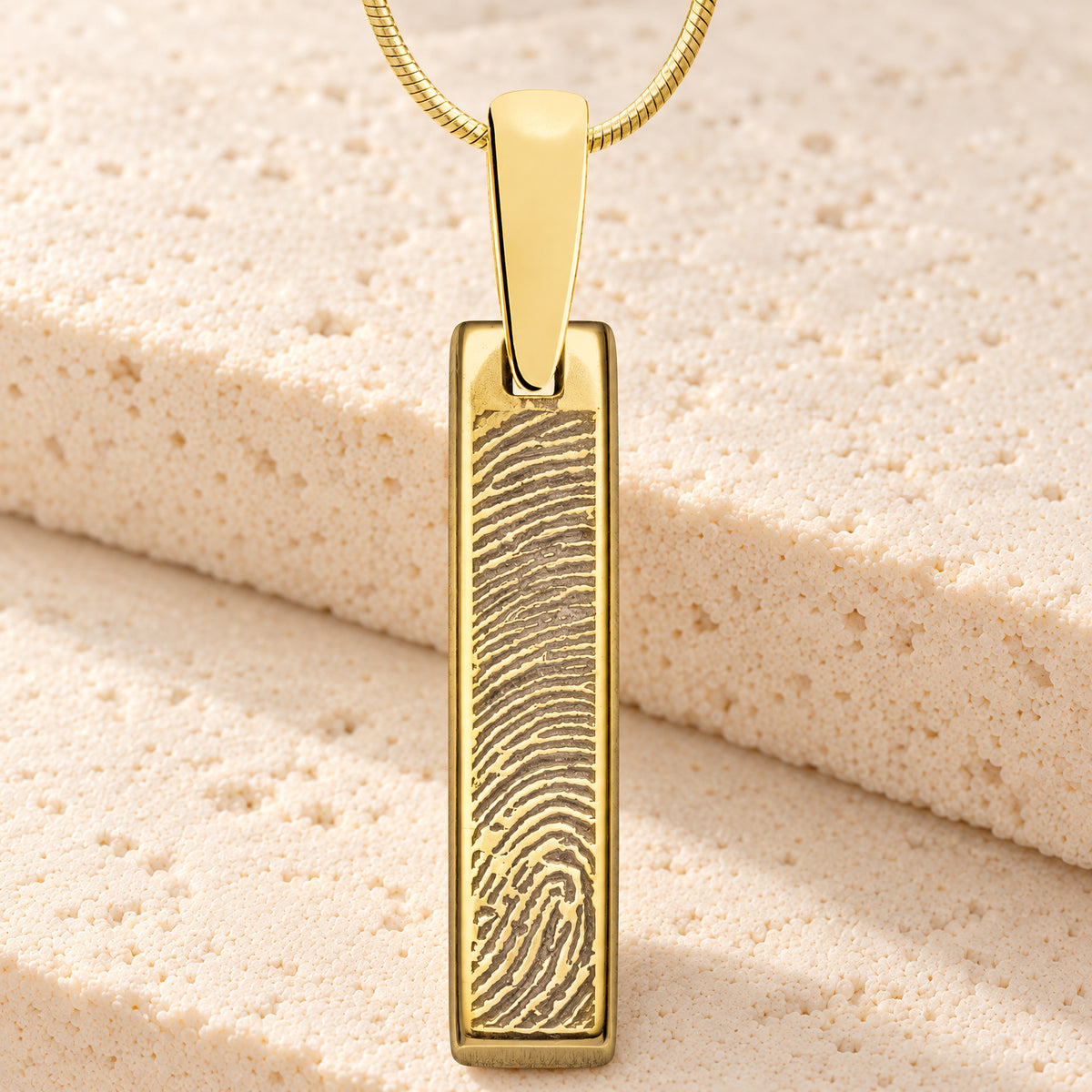 Solid 14K Gold Fingerprint Tiny Bar Necklace with Signature on Back — main