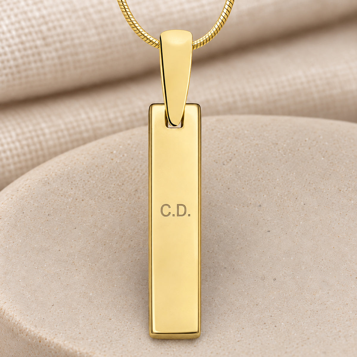 Solid 14K Gold Fingerprint Tiny Bar Necklace with Signature on Back — rear engraving