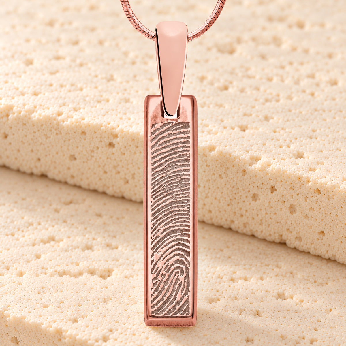 Rose Gold Plated Sterling Fingerprint Tiny Bar Necklace with Signature on Back — main