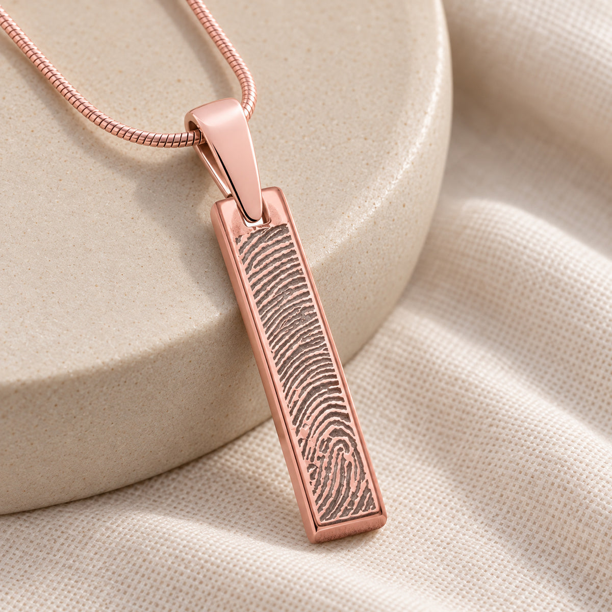 Rose Gold Plated Sterling Fingerprint Tiny Bar Necklace with Signature on Back — alternate view
