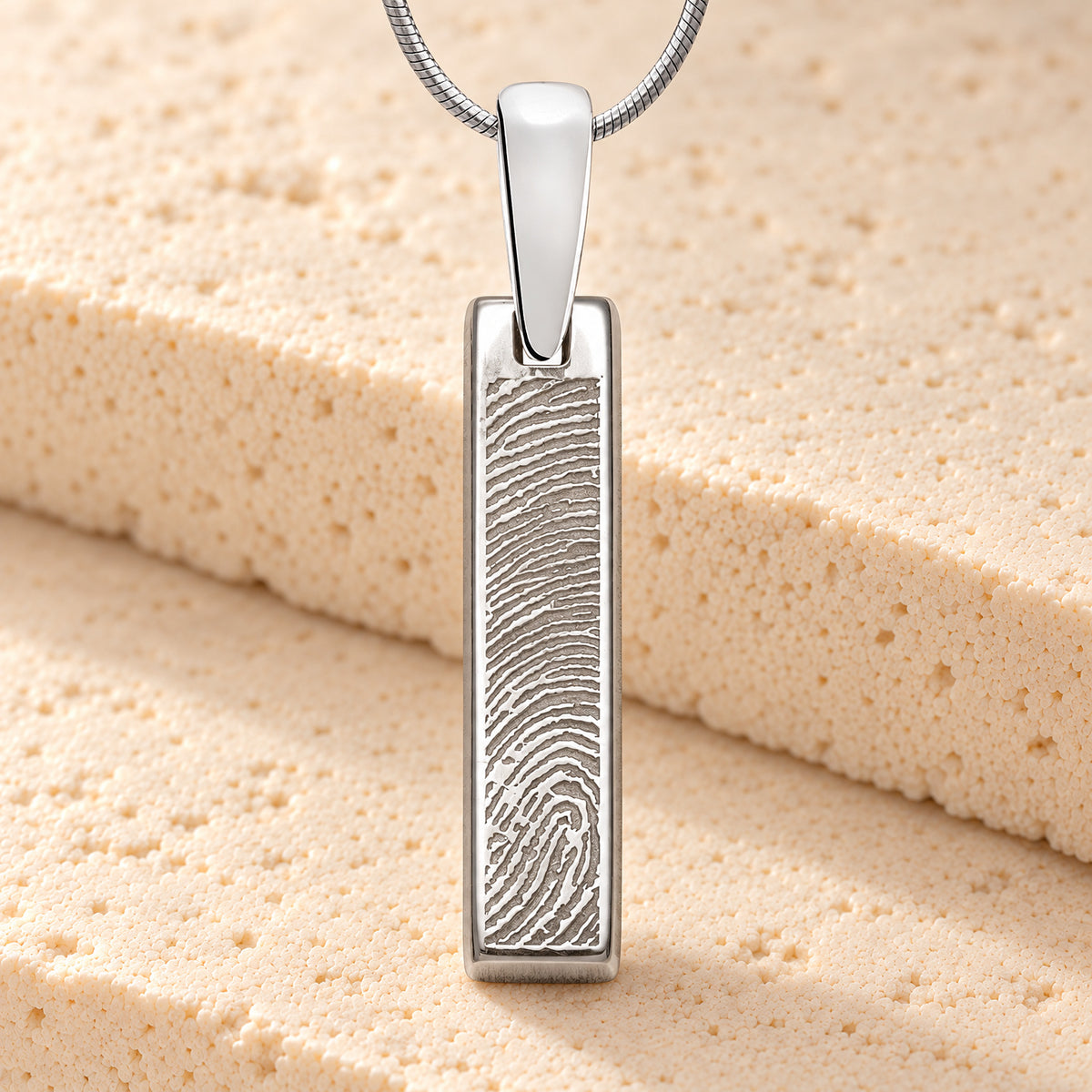 Solid 14K White Gold Fingerprint Tiny Bar Necklace with Signature on Back — main