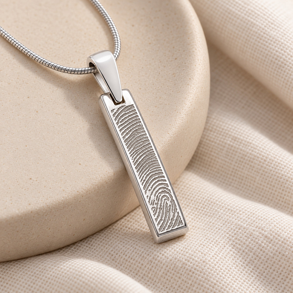 Solid 14K White Gold Fingerprint Tiny Bar Necklace with Signature on Back — alternate view