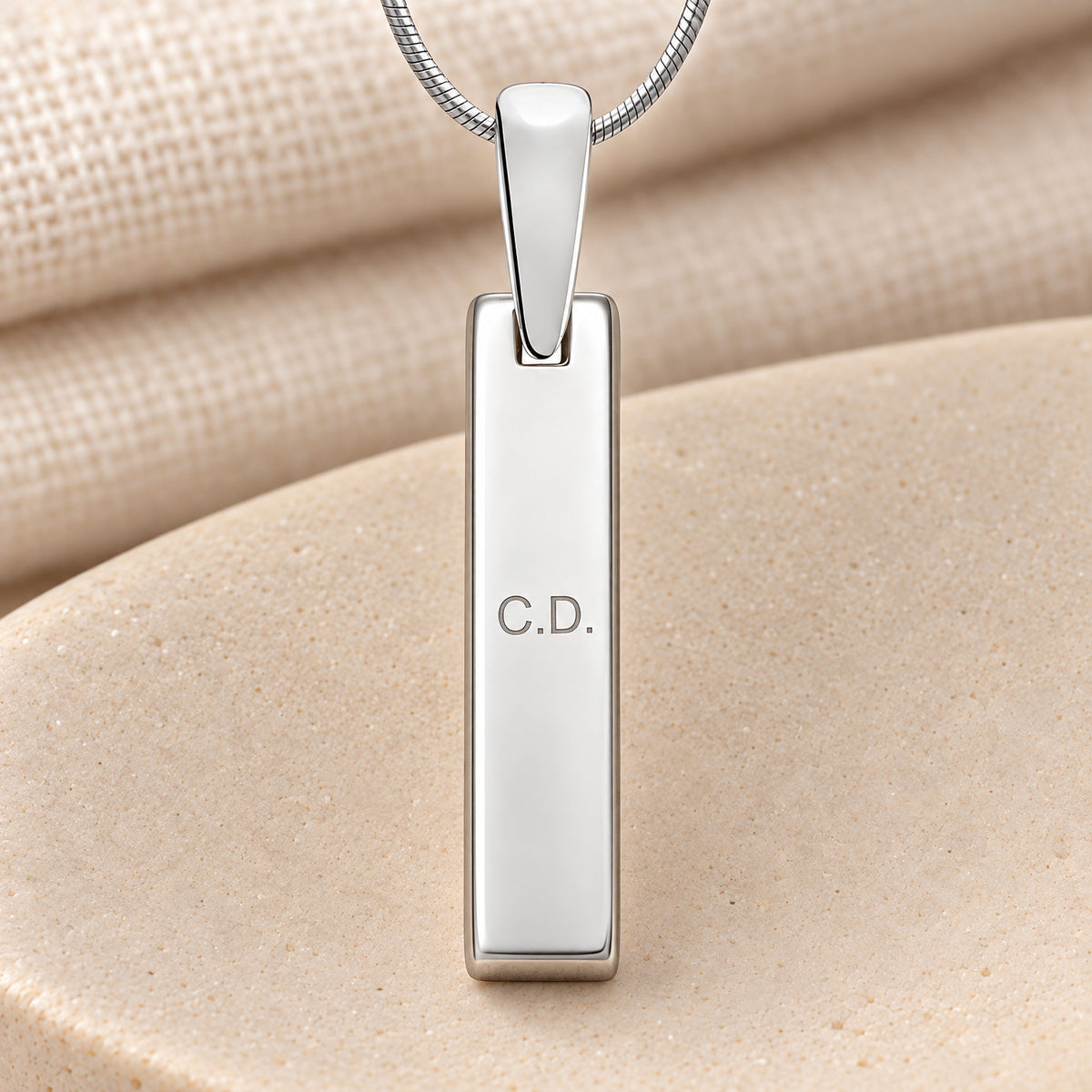 Solid 14K White Gold Fingerprint Tiny Bar Necklace with Signature on Back — rear engraving