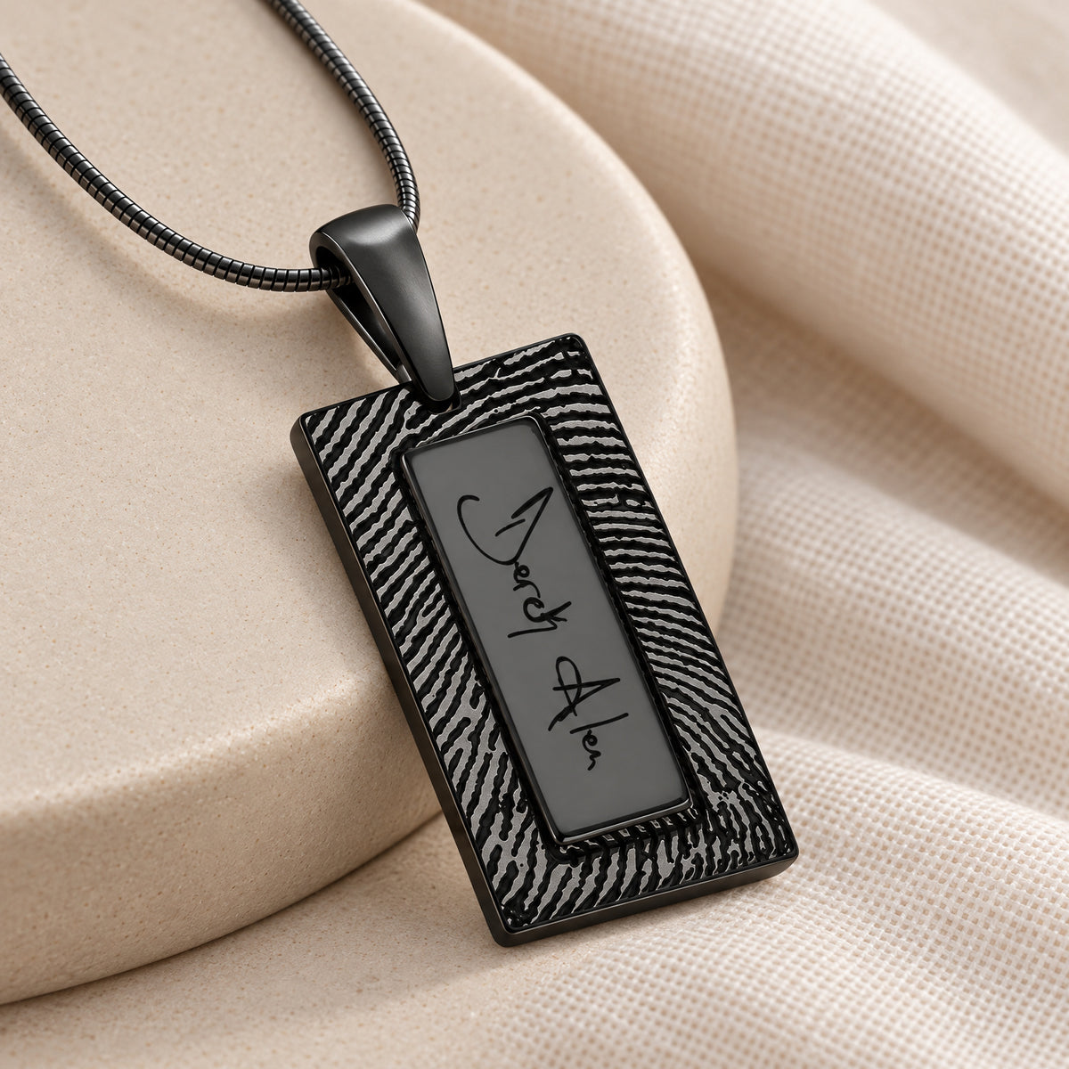 Black Plated Sterling Signature Rectangle Fingerprint Necklace — alternate view