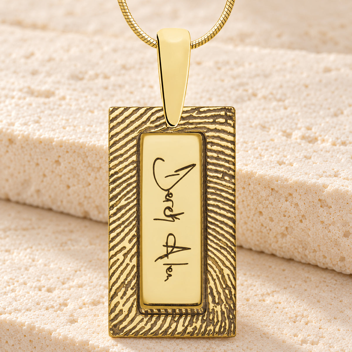 Gold Plated Sterling Signature Rectangle Fingerprint Necklace — main