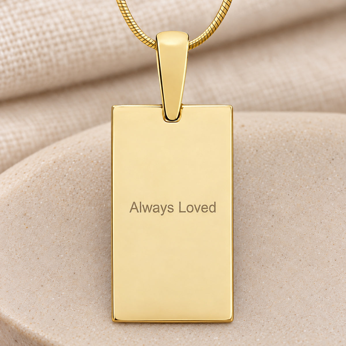 Solid 14K Gold Signature Rectangle Fingerprint Necklace — rear engraving