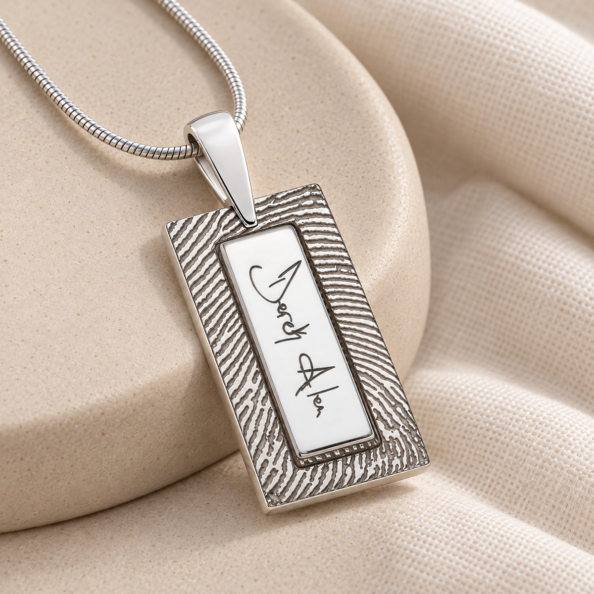 Sterling Signature Rectangle Fingerprint Necklace — alternate view