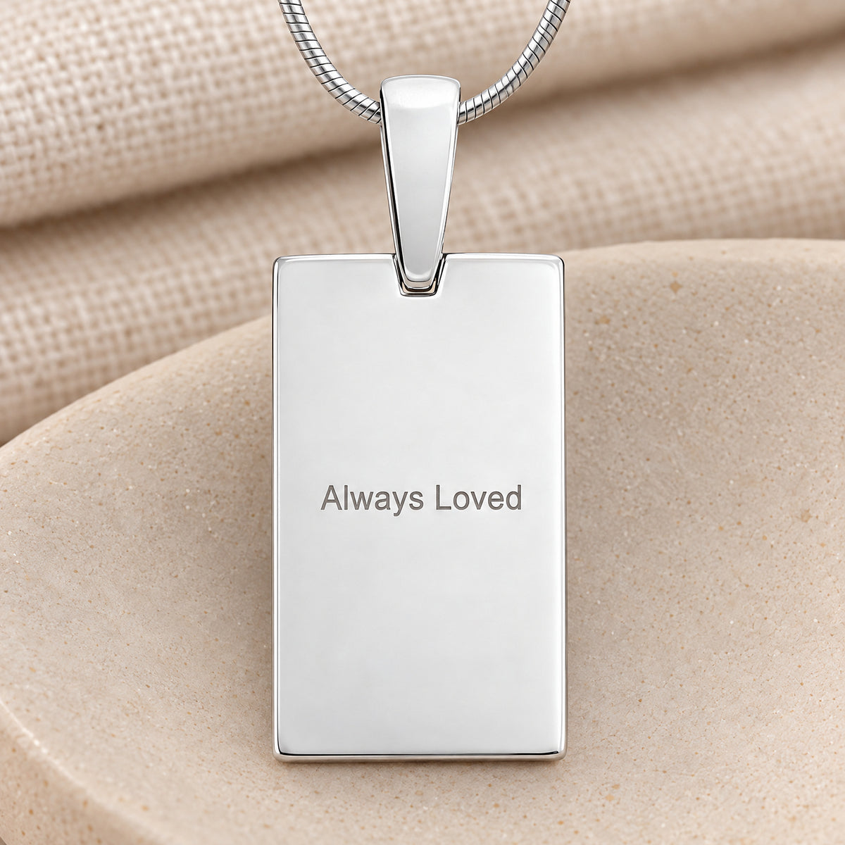 Sterling Signature Rectangle Fingerprint Necklace — rear engraving