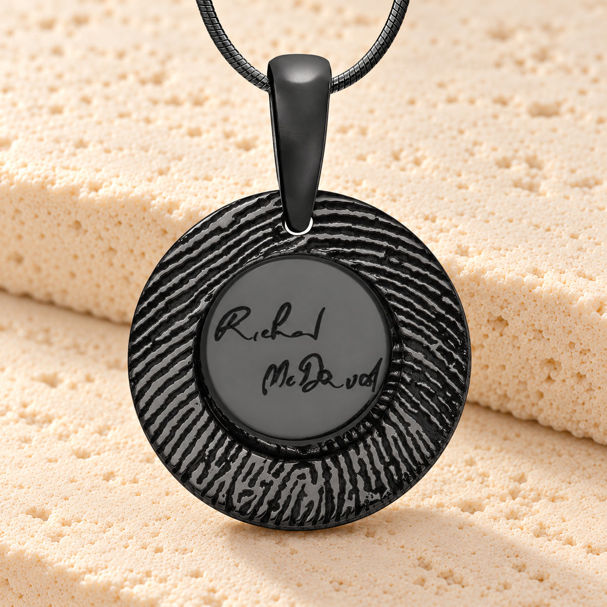 Black Plated Signature Round Sterling Silver Fingerprint Necklace — main
