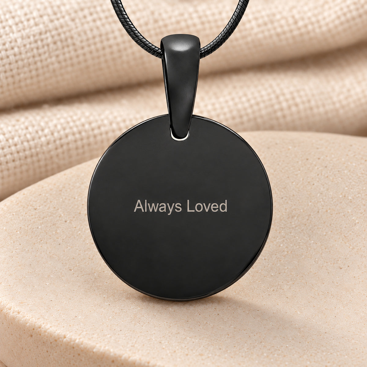 Black Plated Signature Round Sterling Silver Fingerprint Necklace — rear engraving