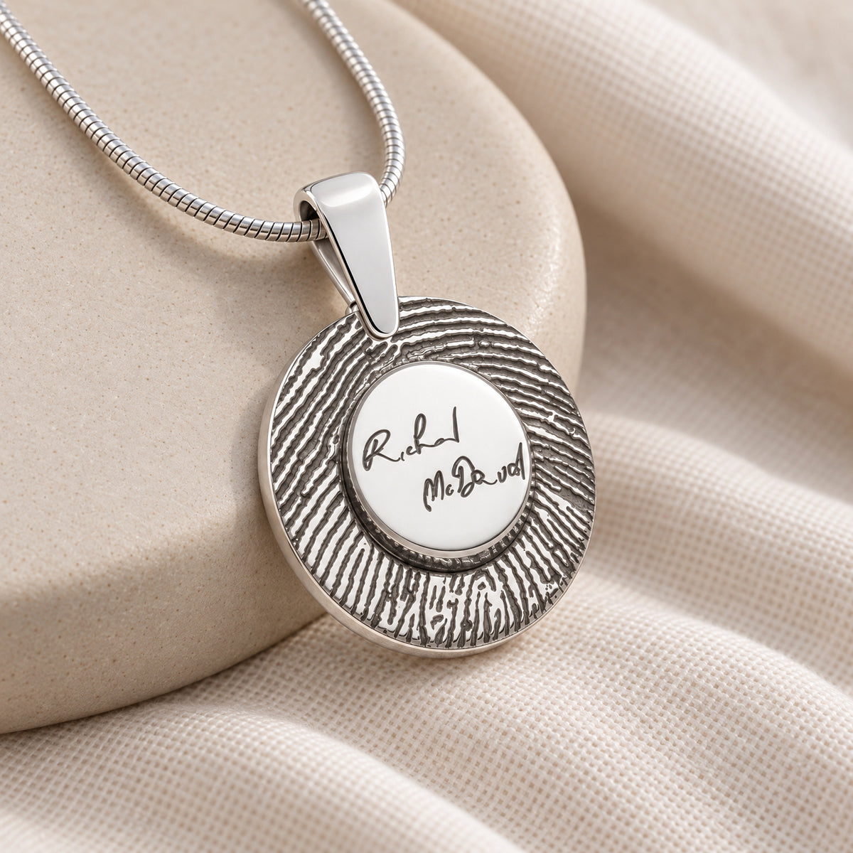 Signature Round Sterling Silver Fingerprint Necklace — alternate view
