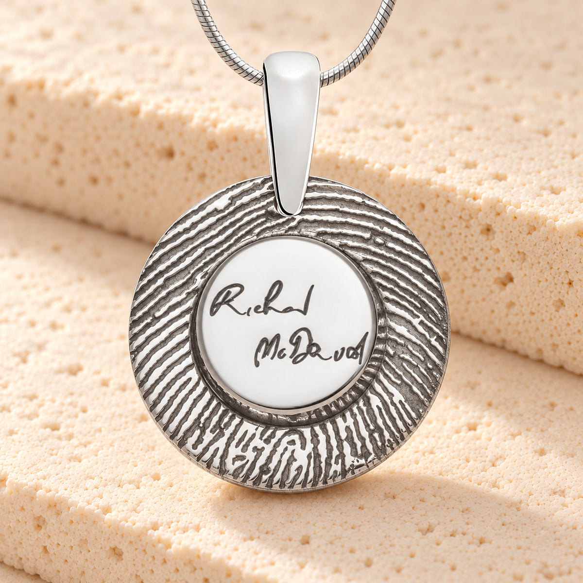Signature Round Solid 14K White Gold Fingerprint Necklace — main