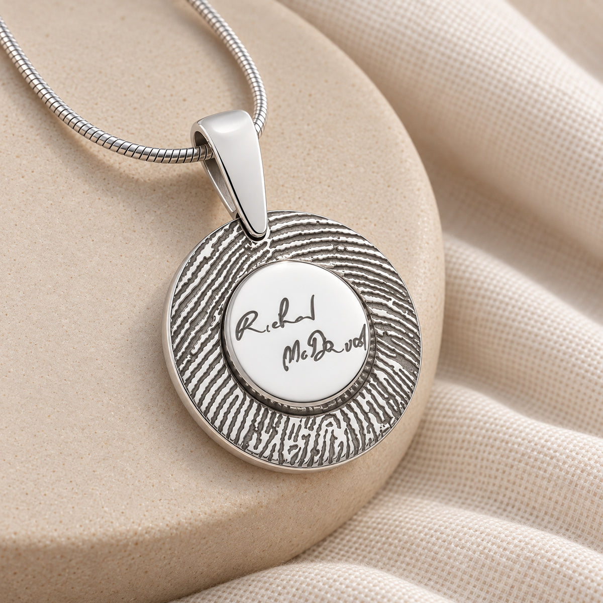 Signature Round Solid 14K White Gold Fingerprint Necklace — alternate view