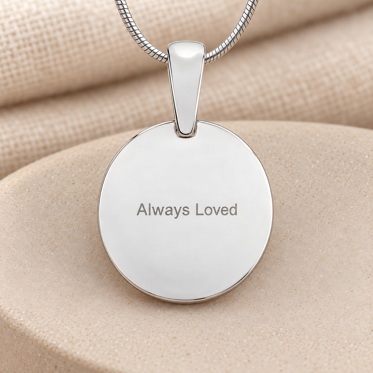 Signature Round Solid 14K White Gold Fingerprint Necklace — rear engraving