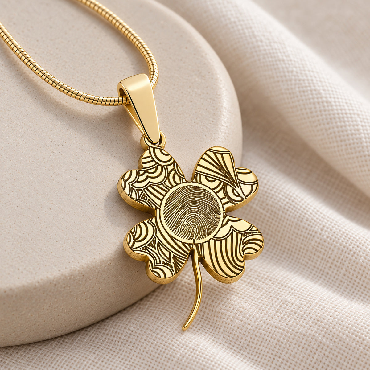 Gold Plated Sterling Lucky Clover Fingerprint Necklace — alternate view