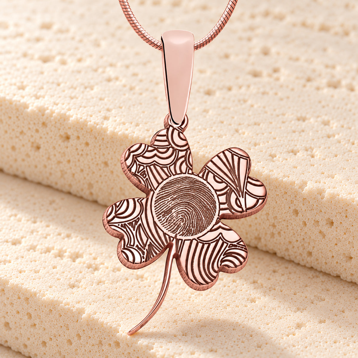 Rose Gold Plated Sterling Lucky Clover Fingerprint Necklace — main