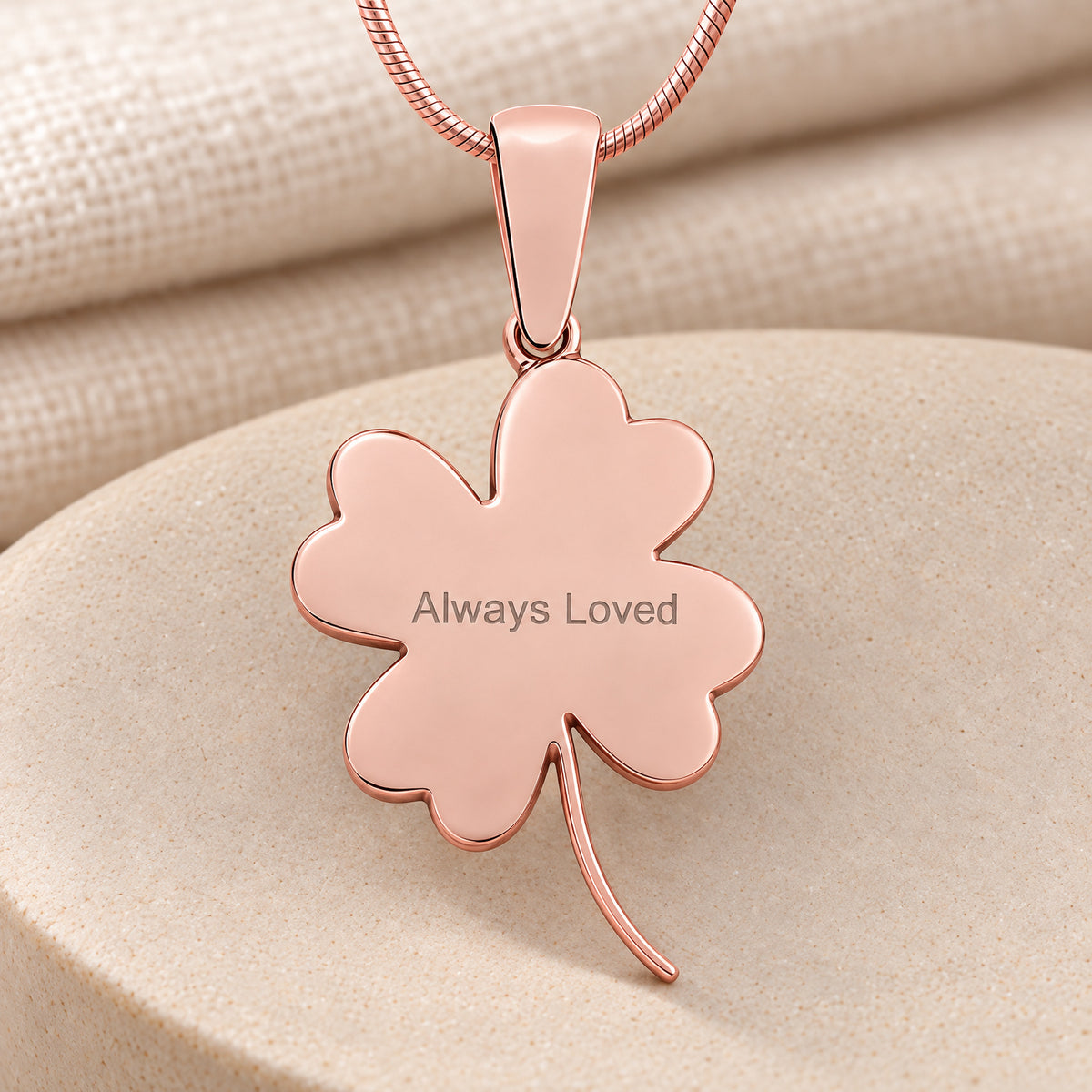 Rose Gold Plated Sterling Lucky Clover Fingerprint Necklace — rear engraving