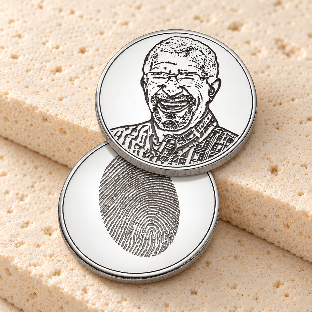 Polished Solid Silver Remembrance Coin with Fingerprint and Photo on Back — main