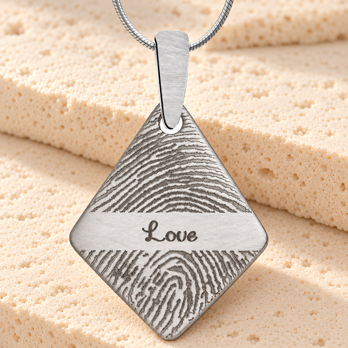 Stainless Brushed Long Diamond Fingerprint Necklace — main